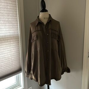 POL Shacket Olive Button Down Side & Chest Pockets